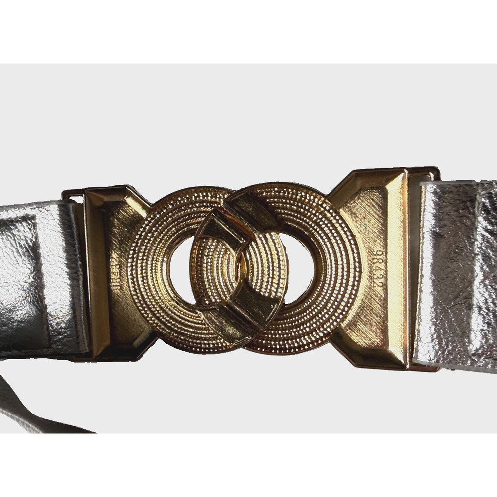 Samuel Dong Statement Belt Womens Sz 1 or S Silver & Gold Stretch Interlocking - Picture 7 of 8